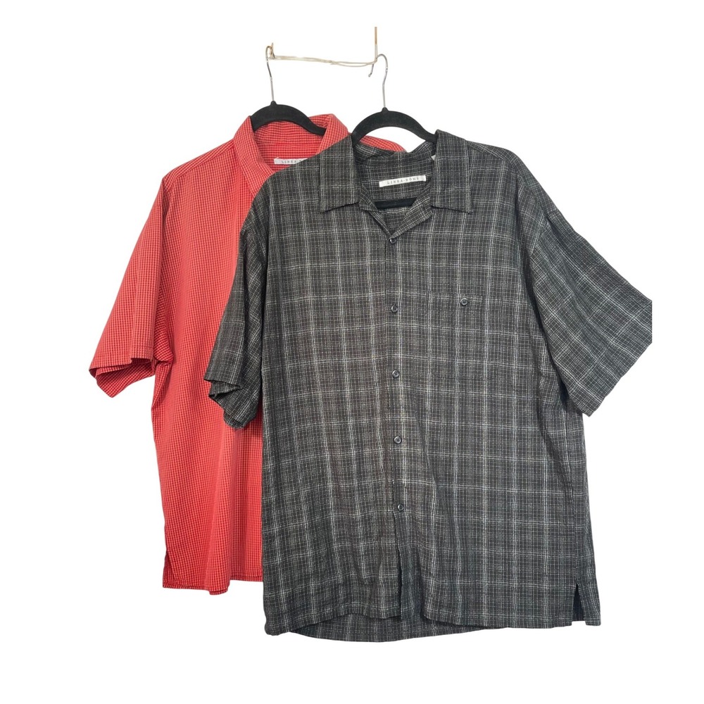 Linea Dome Button Front Shirt Men XL Bundle 2 Red Black Gingham Plaid Rayon Blen